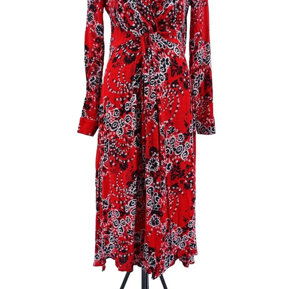Free People Dress Women 2‎ Red Black Floral Twisted Waisted Pockets Boho Chic - Picture 5 of 12